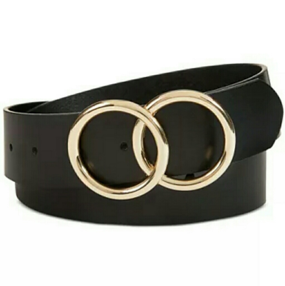 Black Leather Belt w/ Gold Circles